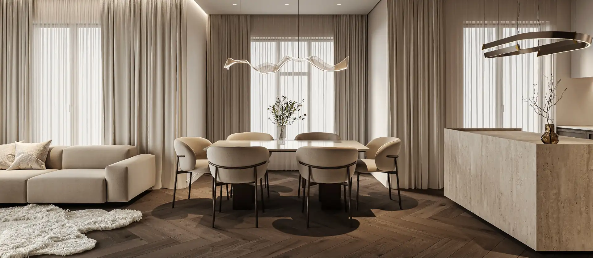 Warm bespoke dining interior with oak joinery, crafted by MORPHO